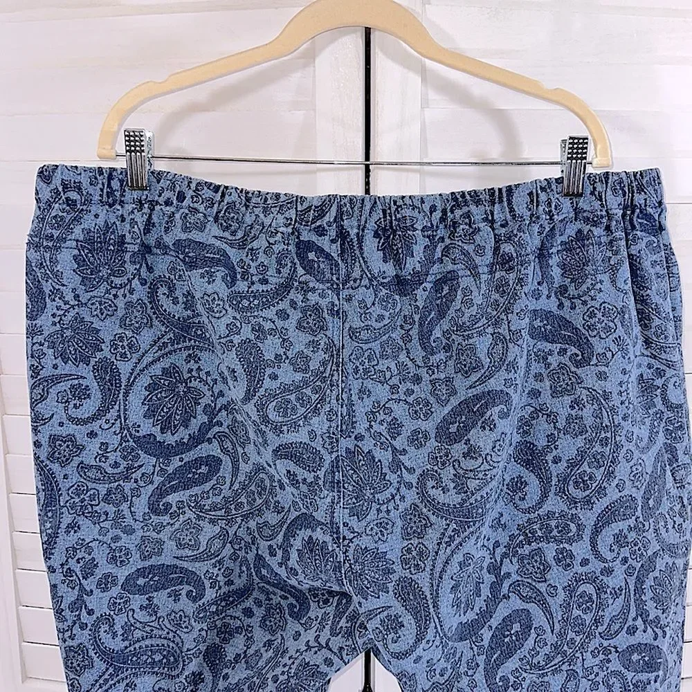 DG2 Blue Paisley Denim Pants Pull On Size 3XP NWT